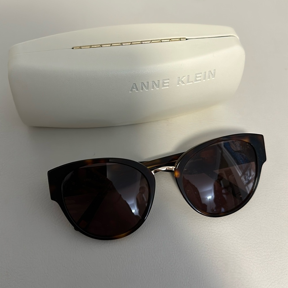 Anne Klein round tortoiseshell and champagne gold sunglasses